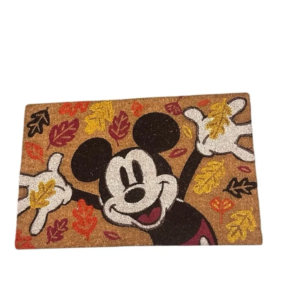 Disney Mickey Mouse jazz hands coir doormat brown fall autumn rug 18x30 NEW
